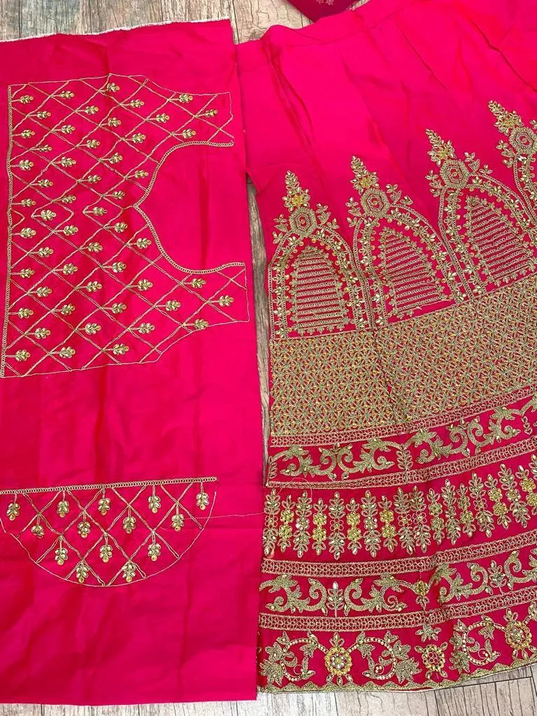 Beautiful Rani Pink Color Embroidery Party Wear Silk Stone Work Lehenga