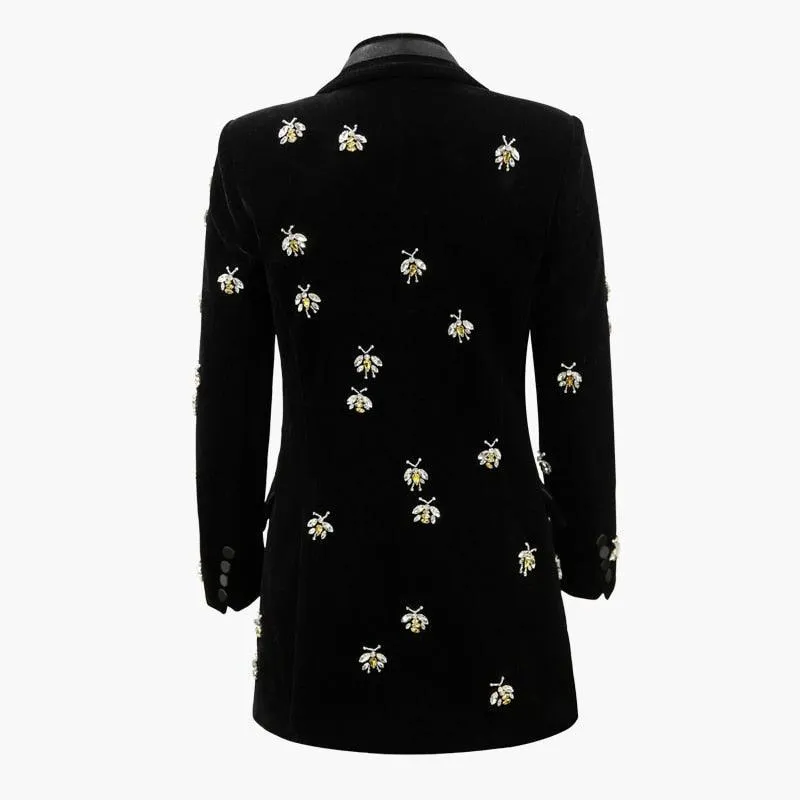 Bees Beaded Velvet Blazer Women - Casual - Printed