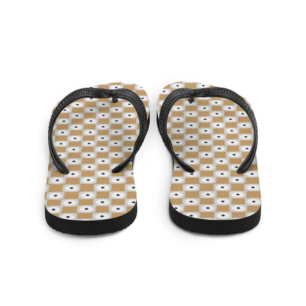 Beige and White Chequered Design. Flip-Flops