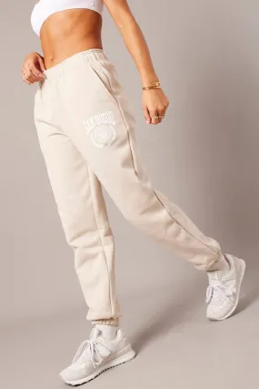 Beige Track Pants High Rise