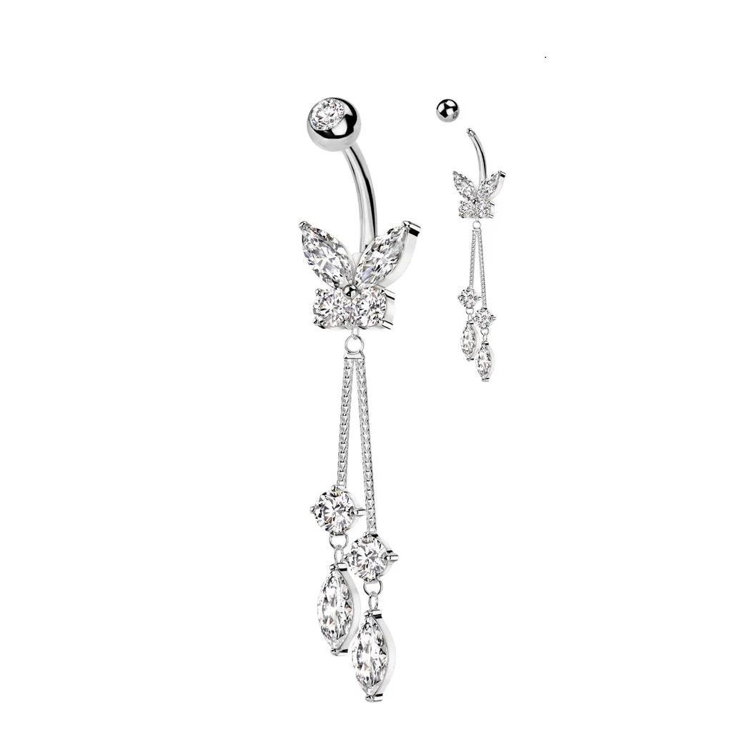 Belly Ring - Butterfly Dangle - Silver