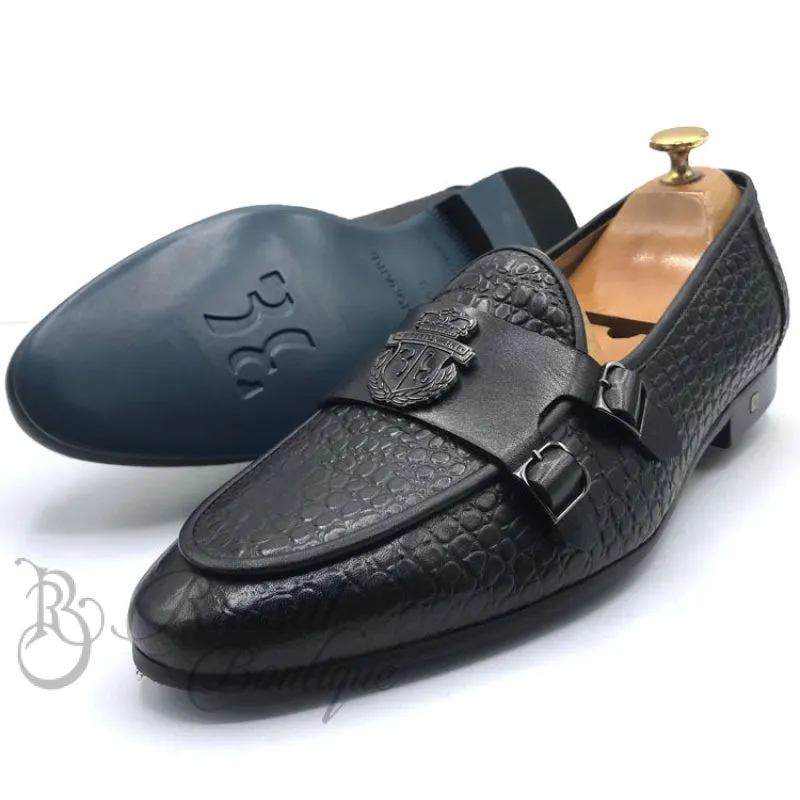 Luxurious Black Billionaire Leather Double Strap Monk Shoes for Men