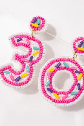 Birthday "30" Cake Beaded Dangle Earrings - Pink