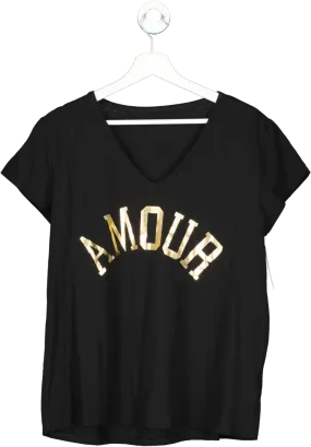 Black And Gold Printed V Neck T Shirt