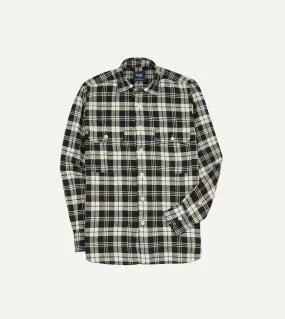 Black and White Check Brushed Cotton Two-Pocket Work Shirt