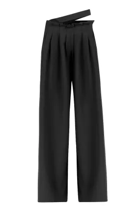 BLACK CUT-OUT WIDE LEG PANTS