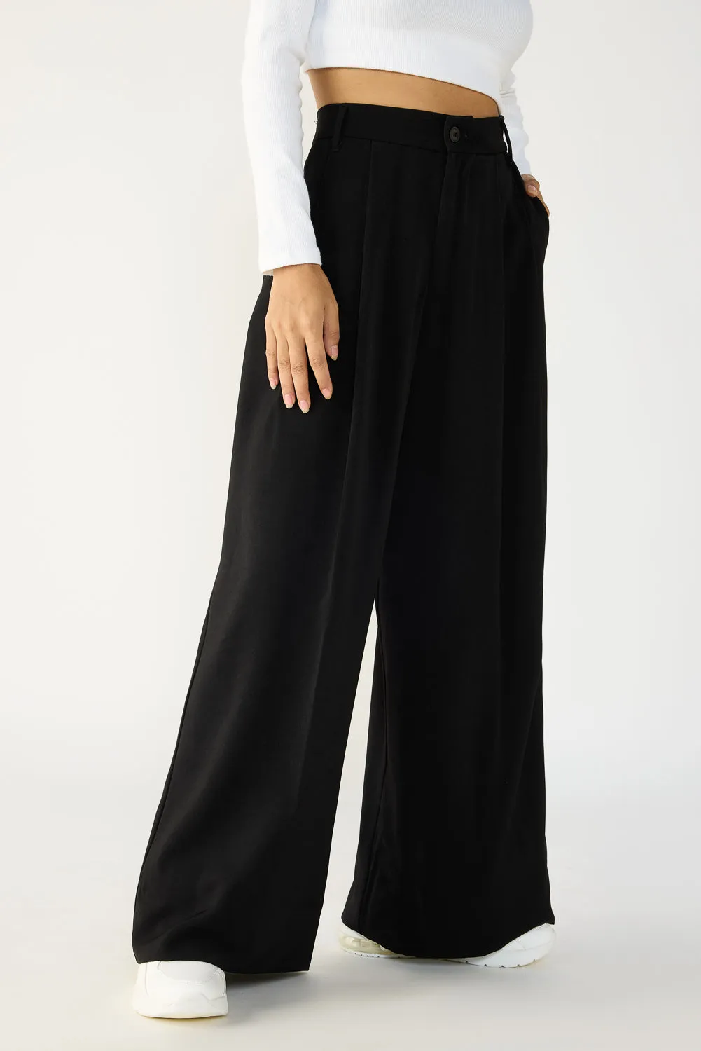 Chic Black Flared Formal Korean Trousers for Effortless Elegance