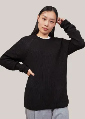 Black Mohair Blend Crew Neck Sweater