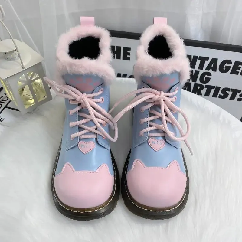 Black Pink Sugar Kitty Paw Lolita Winter Boots