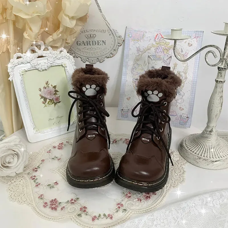 Black Pink Sugar Kitty Paw Lolita Winter Boots