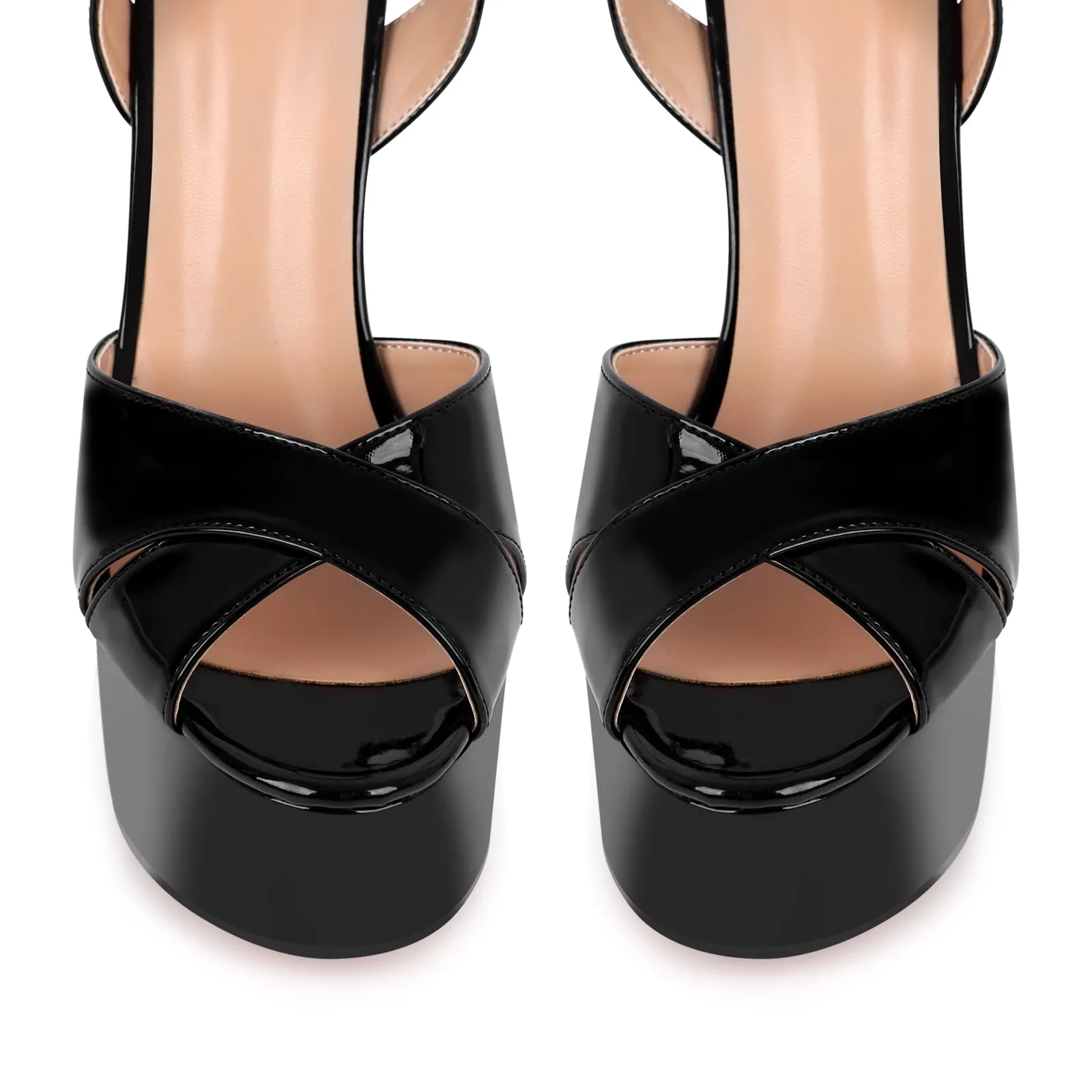 Black Platform Chunky Heel Ankle Strap Sandals