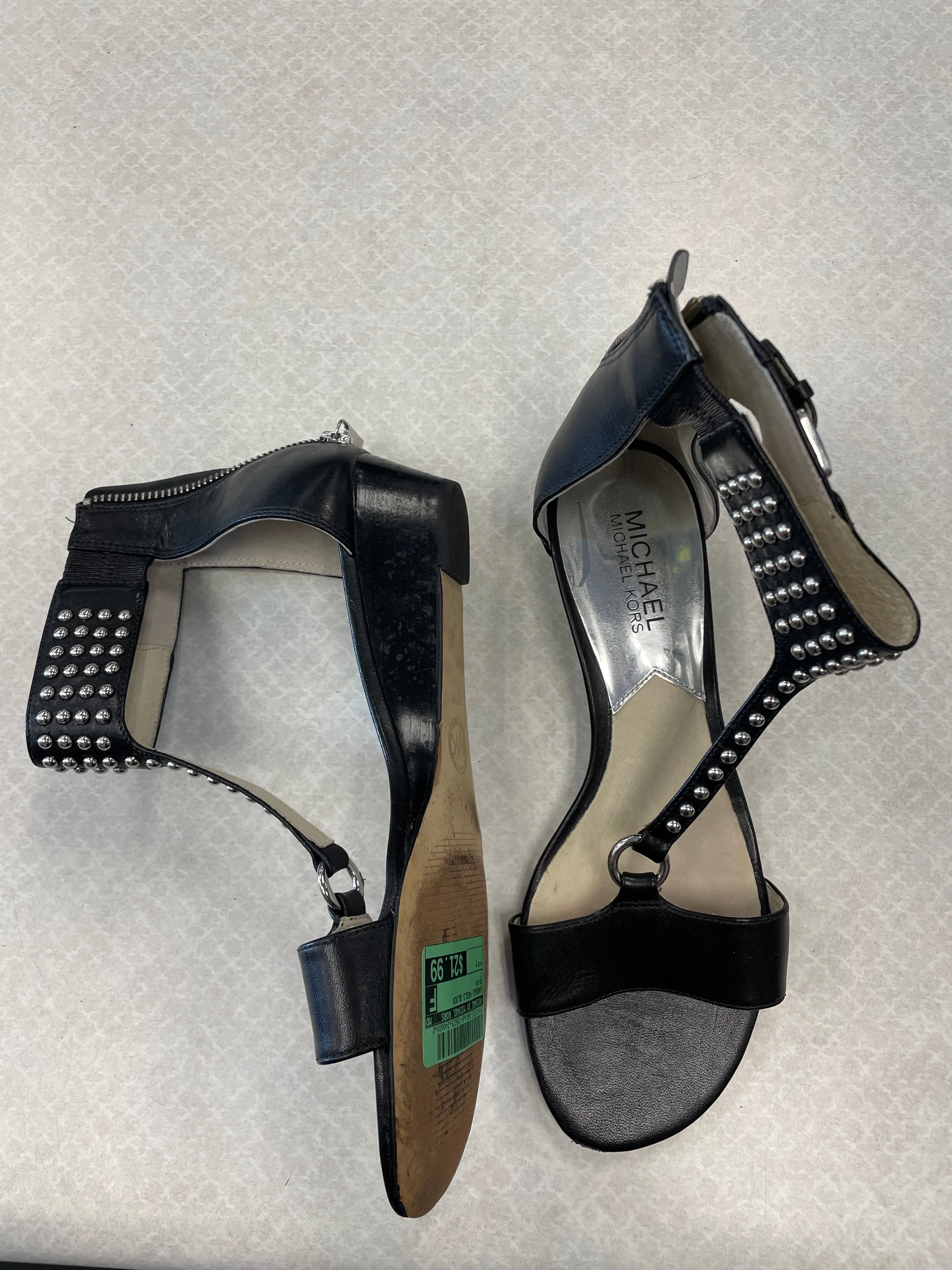 Black Sandals Heels Block Michael By Michael Kors, Size 7