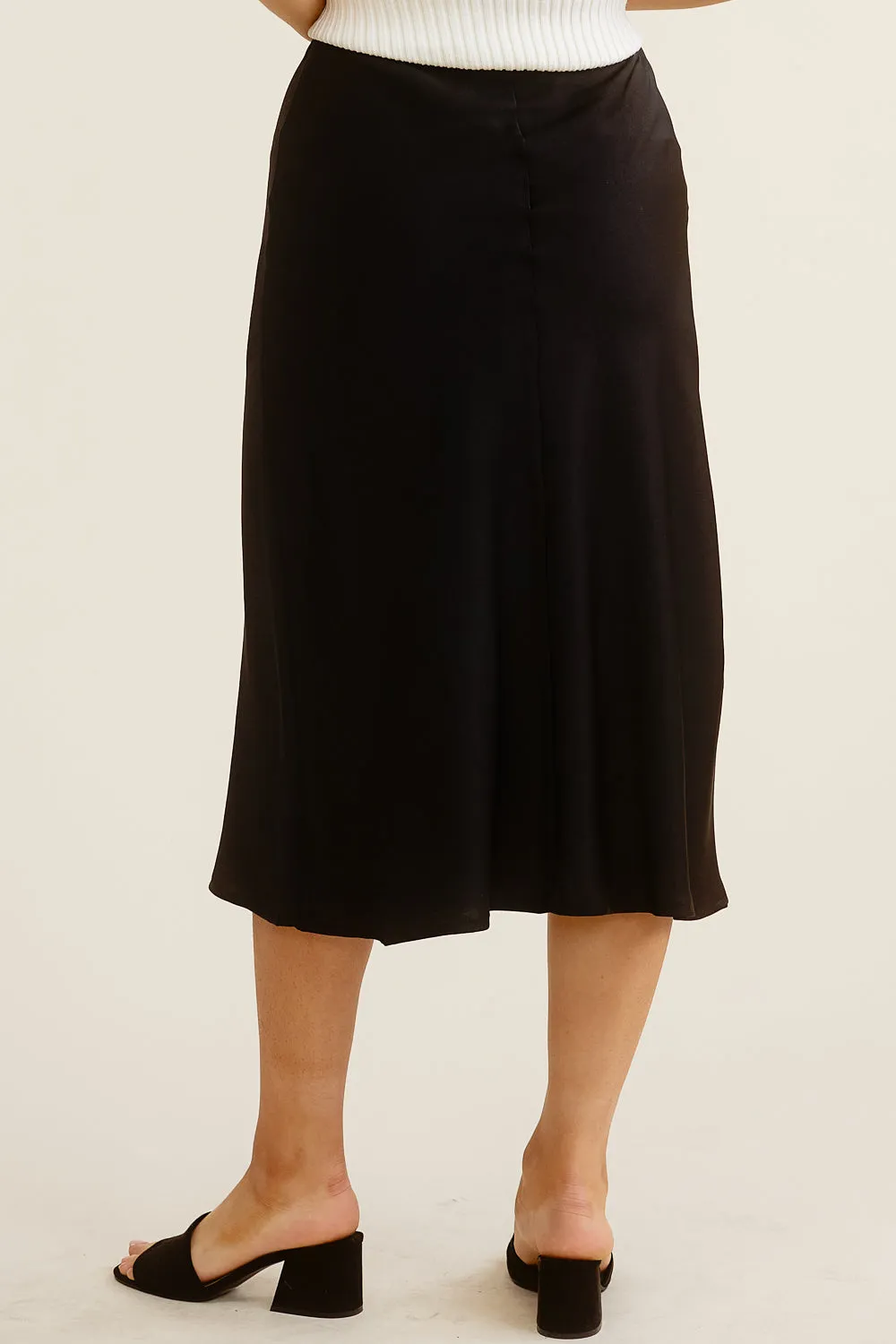 Black Silk Midi Skirt