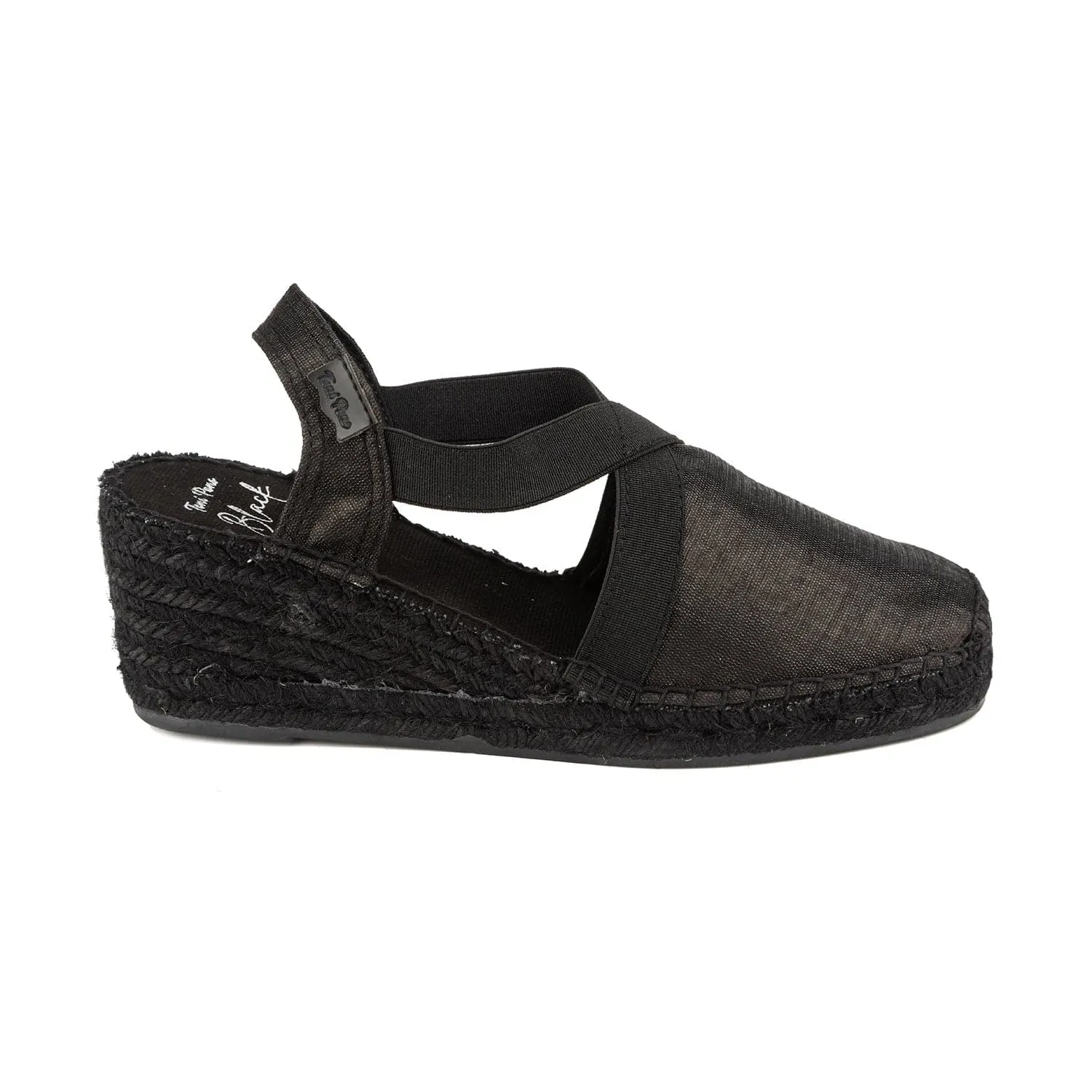 Black Silk Wedge Espadrille for Women - Tabarca-BK