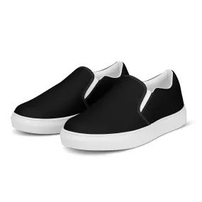 Black Slip Ons For Men, Solid Black Color Best Casual Breathable Men’s Slip-on Canvas Shoes (US Size: 5-13)