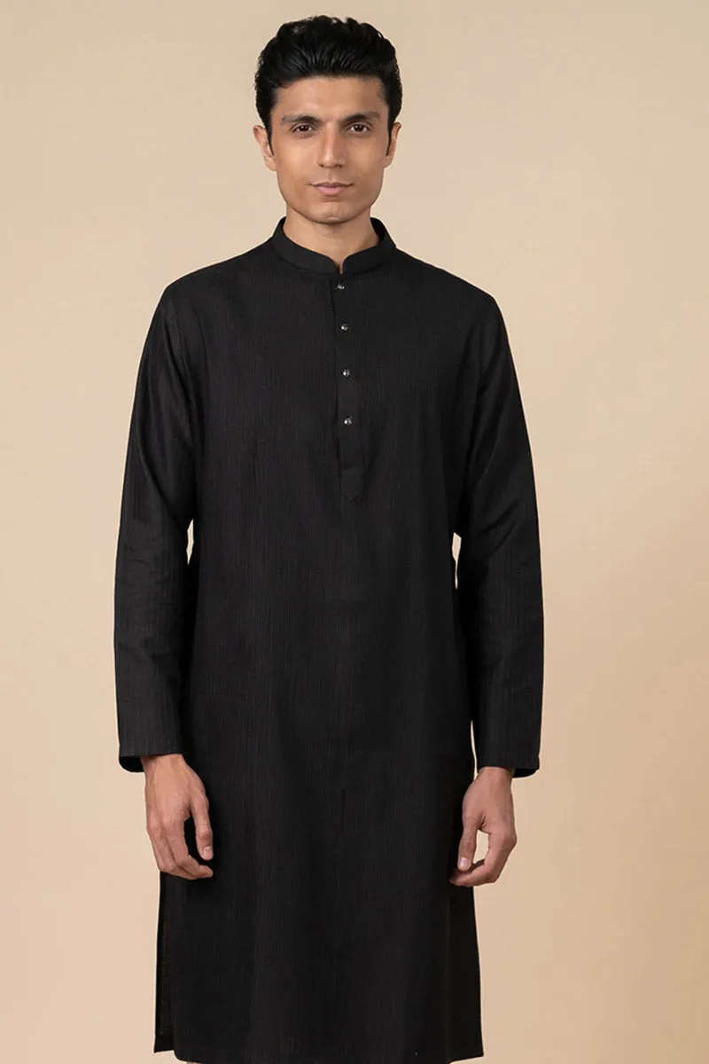 Black Textured All Over Kurta Set