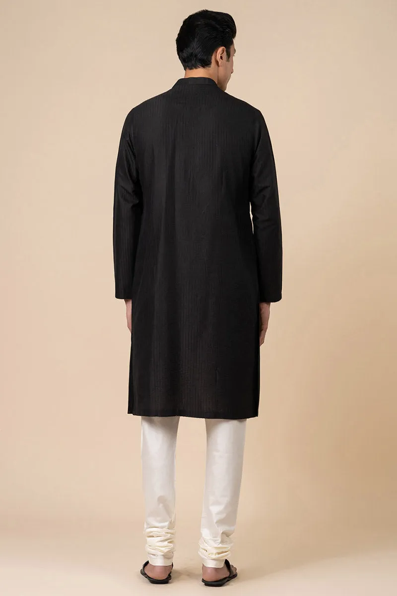 Black Textured All Over Kurta Set