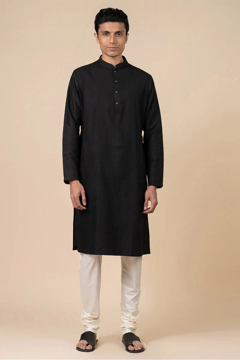 Black Textured All Over Kurta Set