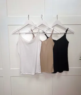 Black/Nude/White 3 Pack Cotton Rich Strappy Vests