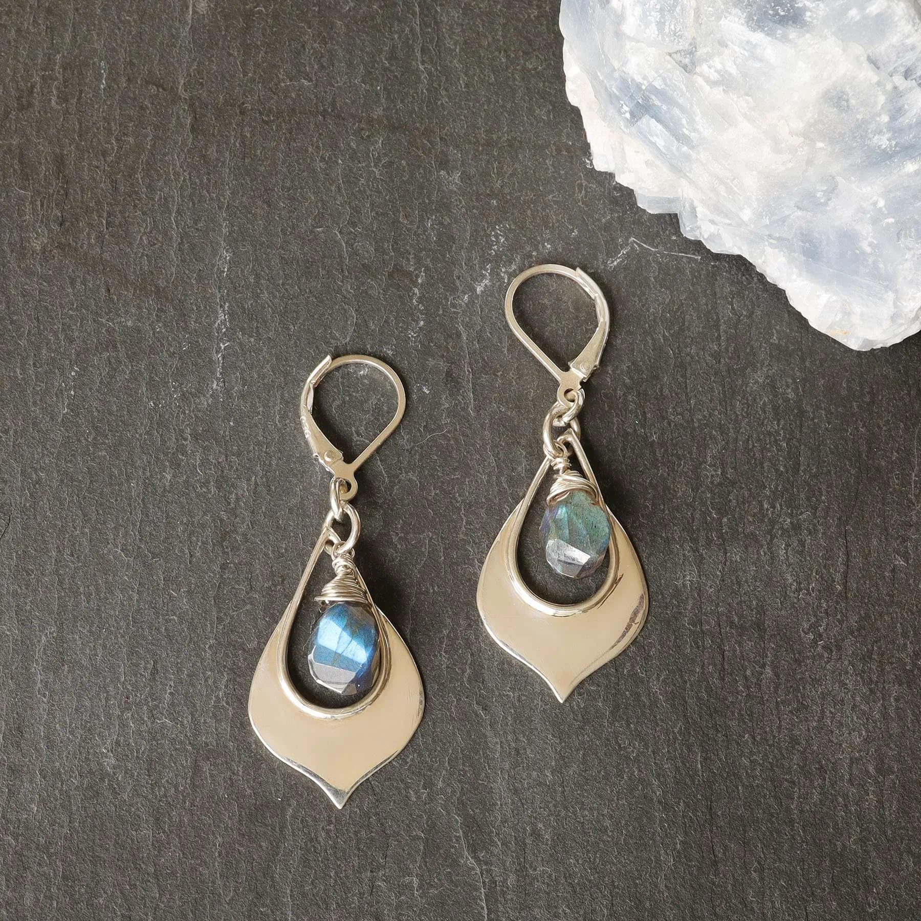 Blinded by the Light - Labradorite Silver Teardop Earrings