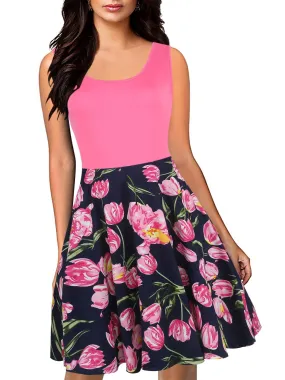 Blocked Floral Scoop Tank Dress