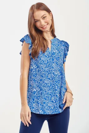 Blue Floral Lizzy Flutter Tank