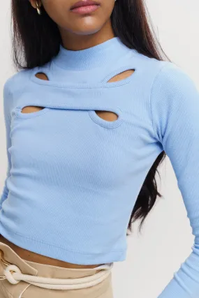 Blue Full Sleeved Ribbed Top