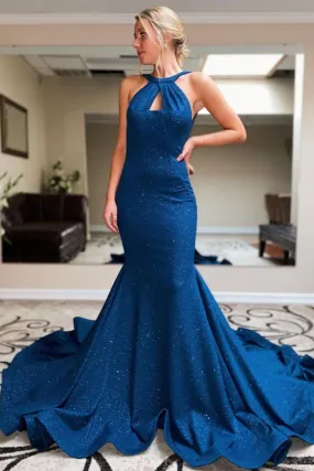 Blue mermaid long evening dress blue prom dress