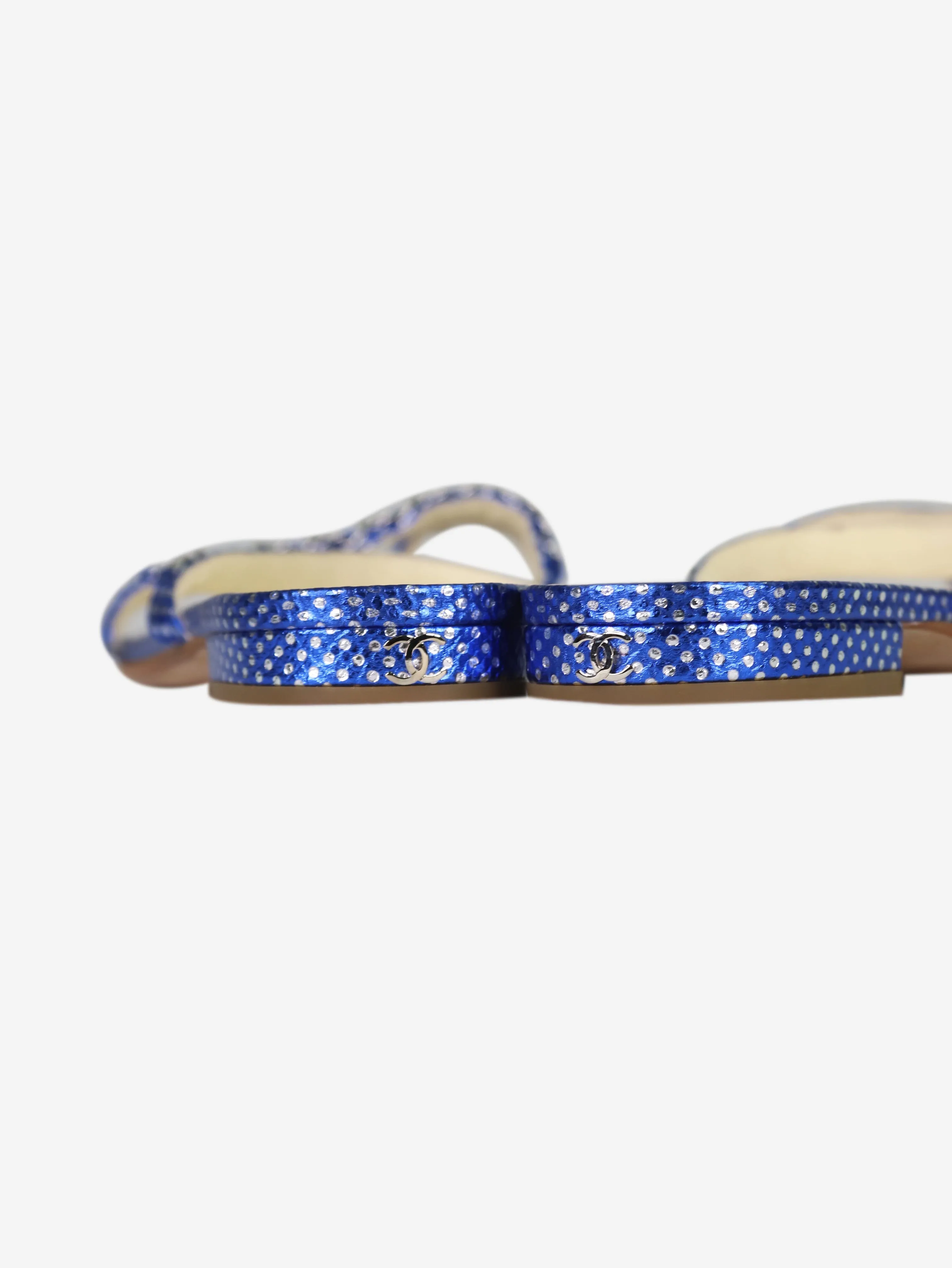 Blue metallic silver dots chain sandals - size EU 37