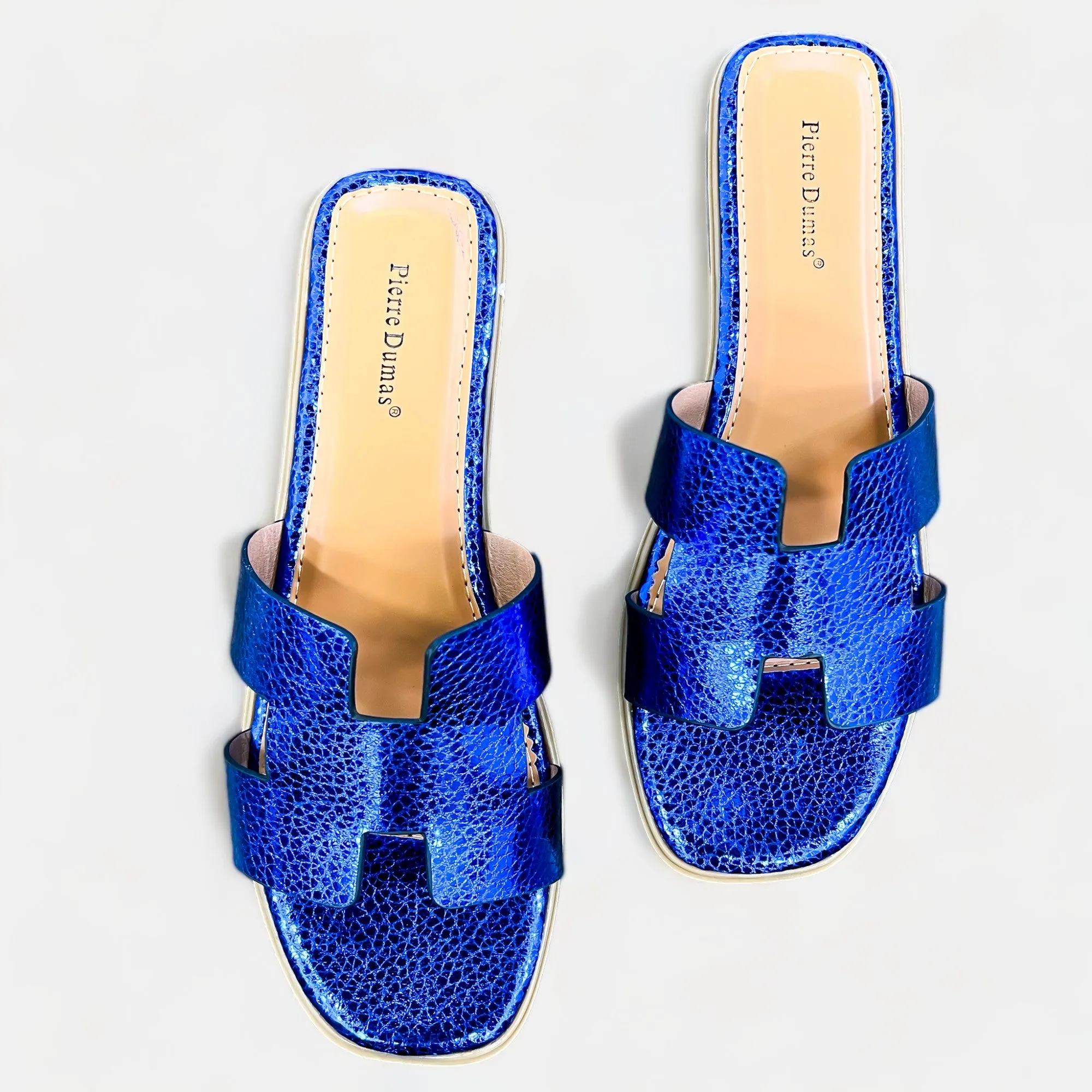 Blue Metallic Slip On Sandals