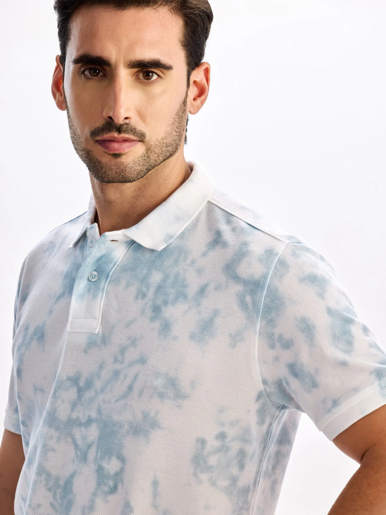 Blue Tie Dye Polo T-Shirt