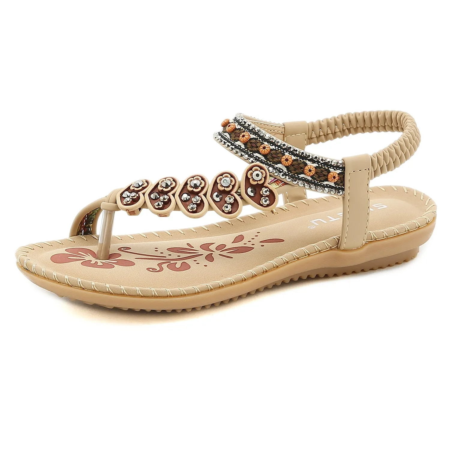 Boho Chic Beaded Heart Charm Ankle Sandals