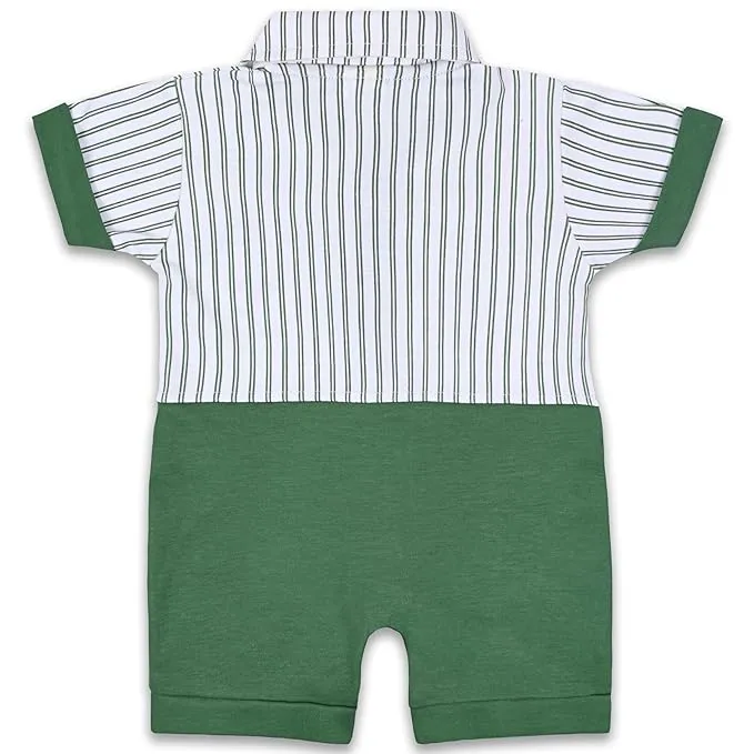 Boys Strips and Patch Work Cotton Rompers with Bow Tie