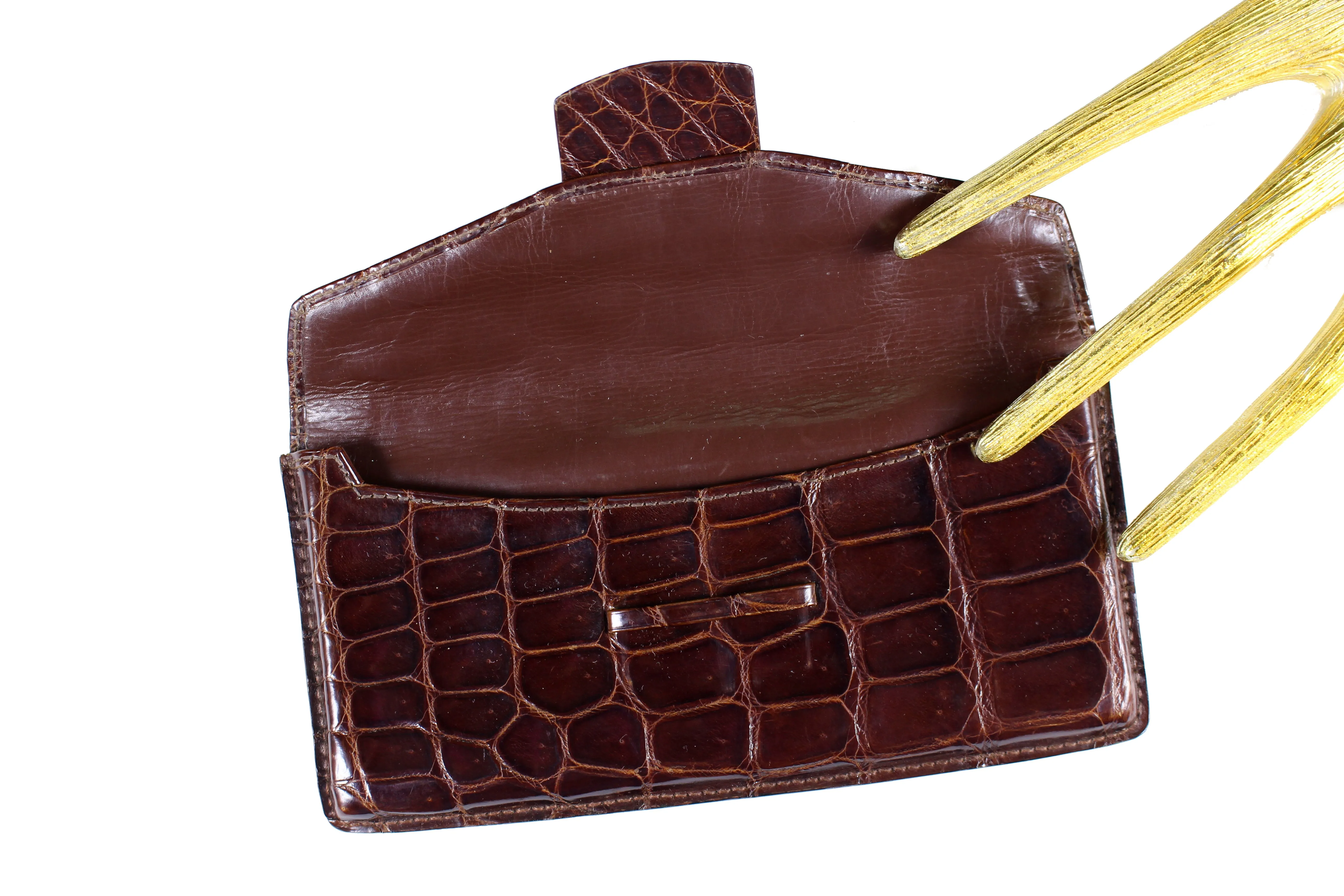 Brown glossy crocodile skin walet