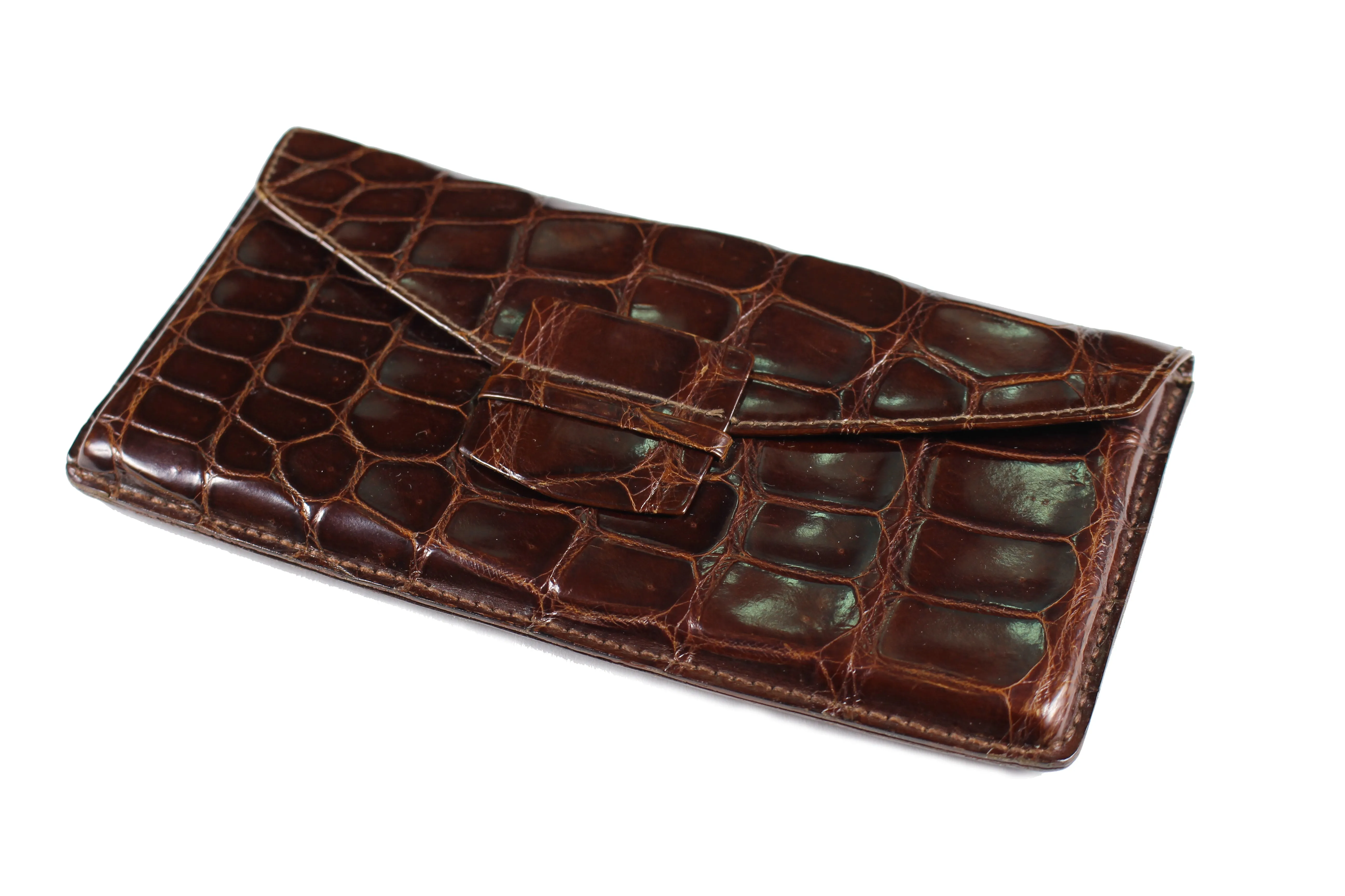 Brown glossy crocodile skin walet