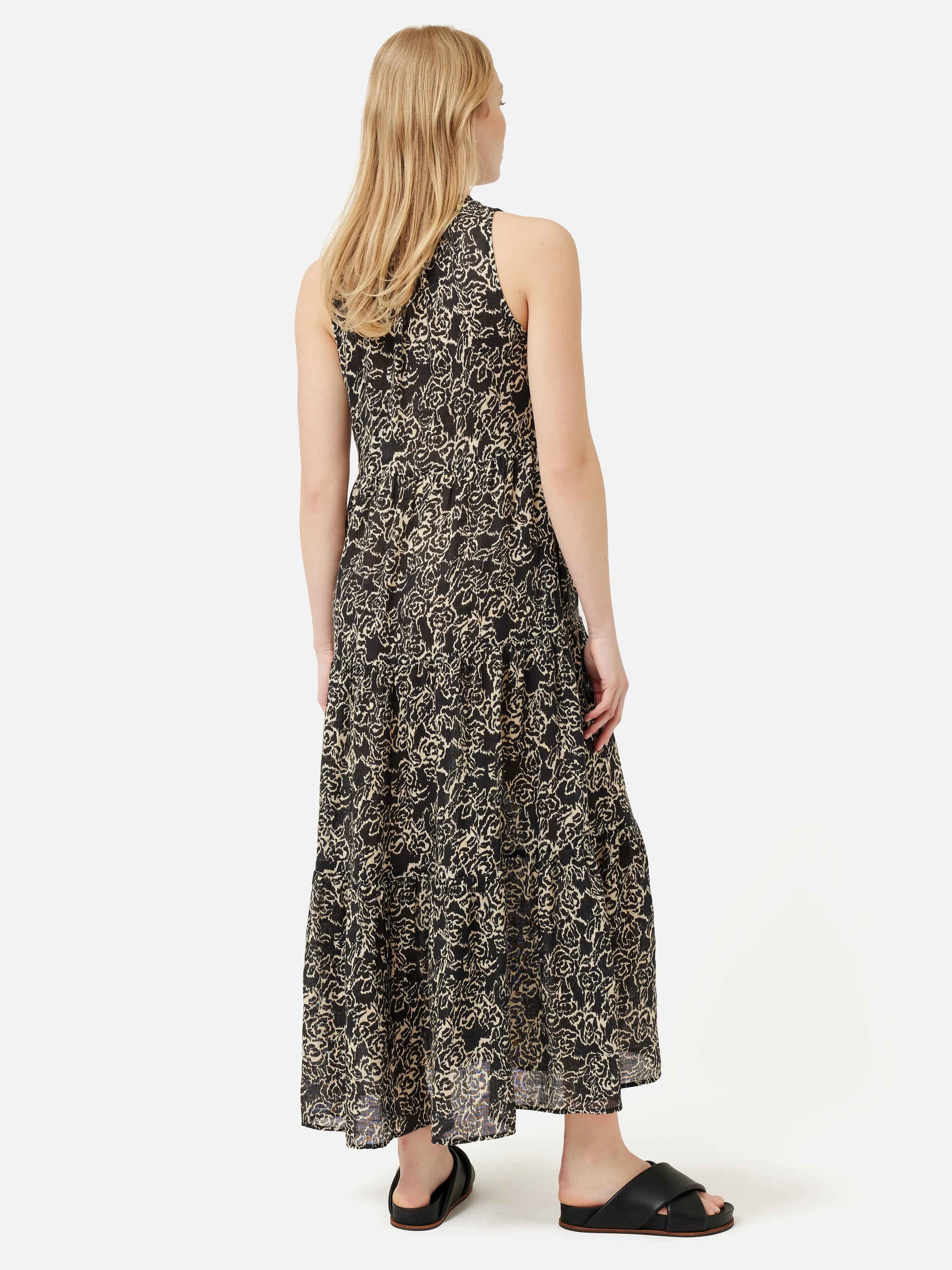 Brushed Rose Gauze Linen Dress | Black