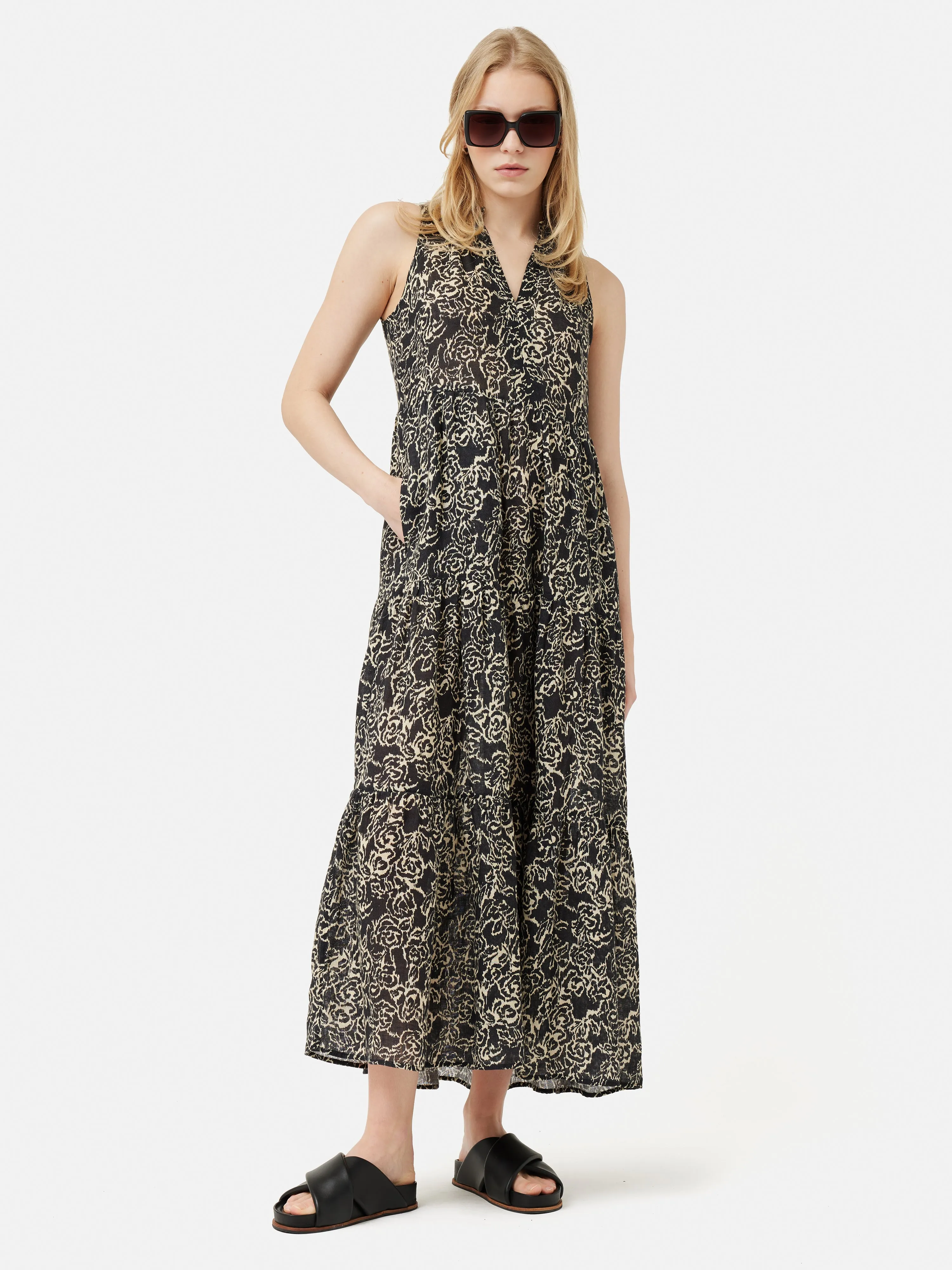 Brushed Rose Gauze Linen Dress | Black