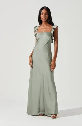 Bryna Ruffle Strap Satin Maxi Dress