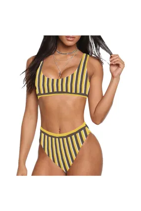 Butterscotch Stripe Sport Top & High-Waist Bikini Swimsuit