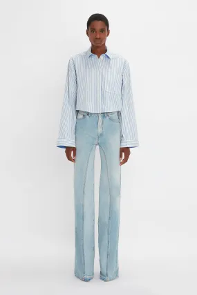 Button Detail Cropped Shirt In Chamomile Blue Stripe