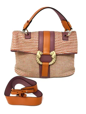 Bvlgari Orange Purple Raffia Leather Leoni Handbag