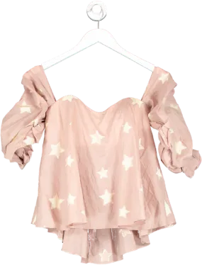 Caroline Constas Pink Off The Shoulder Gathered Sleeve Top With Metallic Stars UK XS