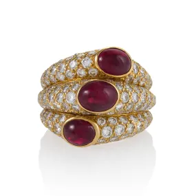 Cartier Ruby and Diamond “Three Band” Ring