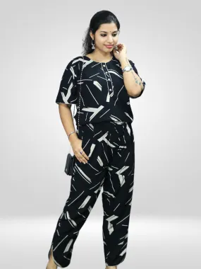 Casual Black Printed Co-ord Set for Women's in Comfortable Rayon