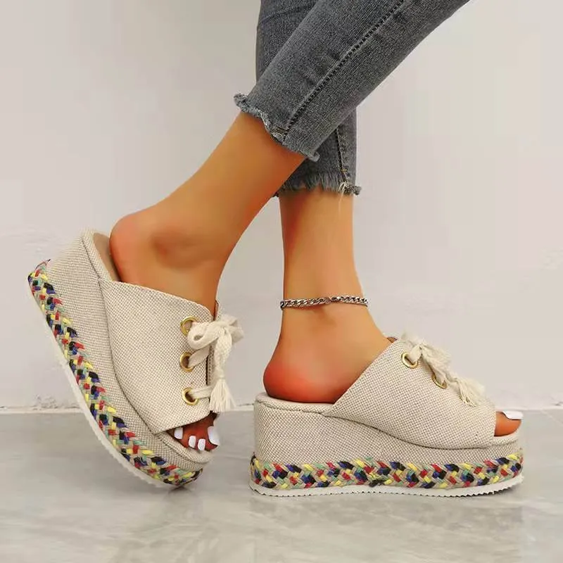 Casual Braided Lace-up Wedge Sandals