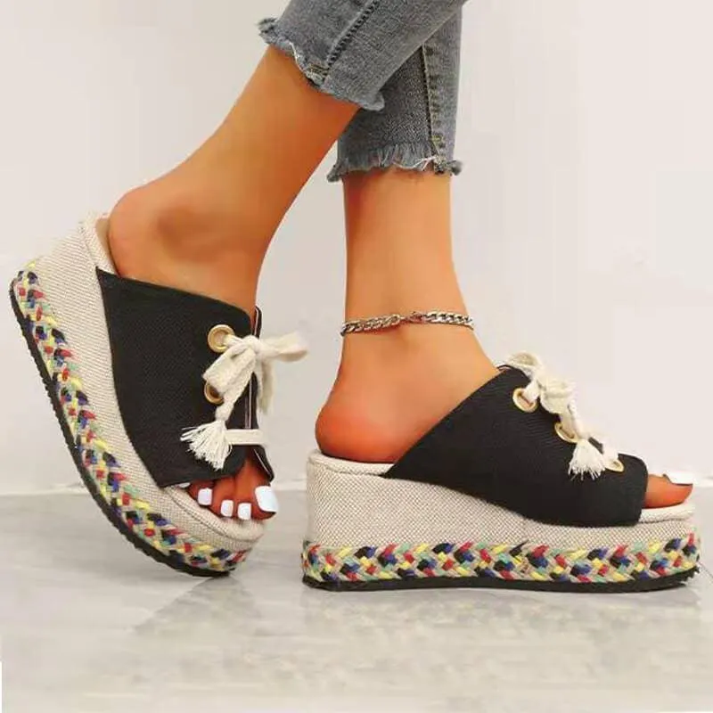 Casual Braided Lace-up Wedge Sandals