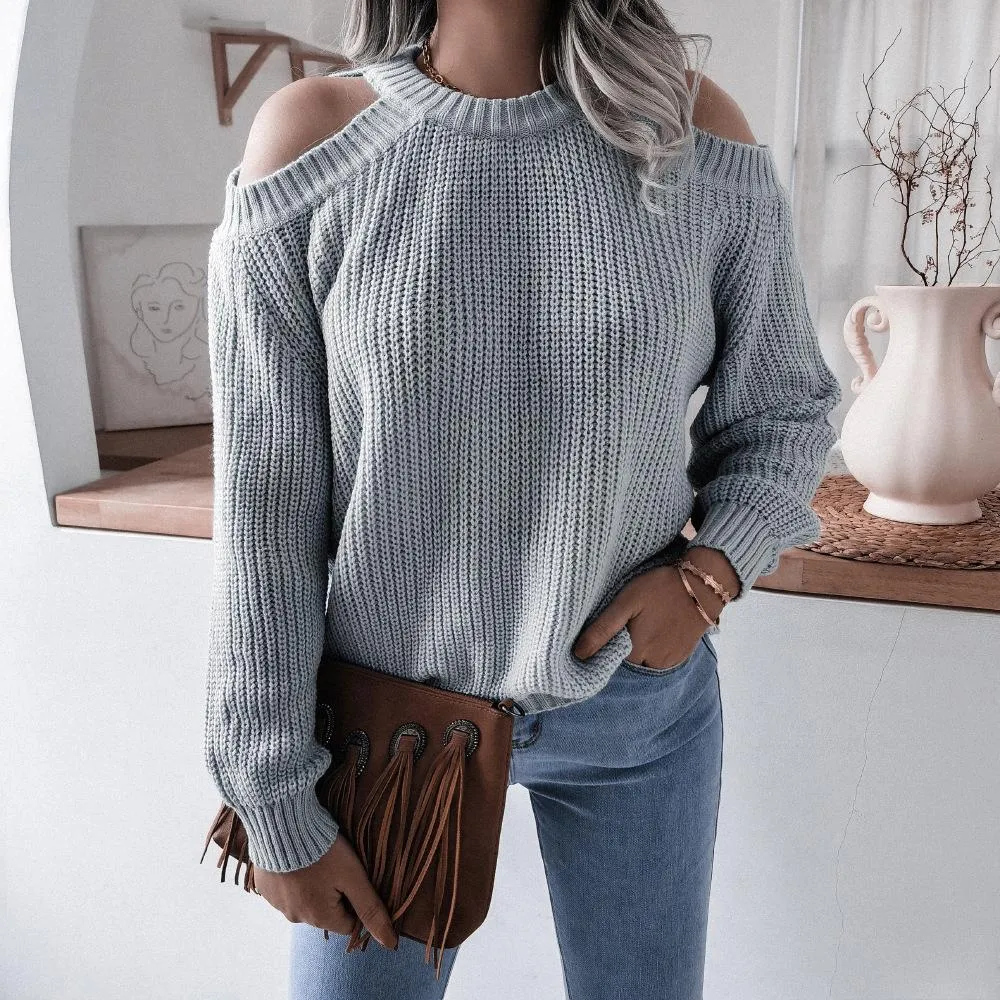 Casual off-shoulder loose knit sweater women's clothing