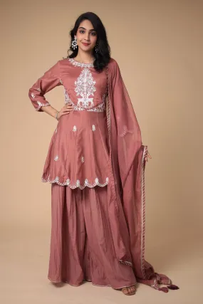 Chanderi Peplum Silk Suit with Embroidered work