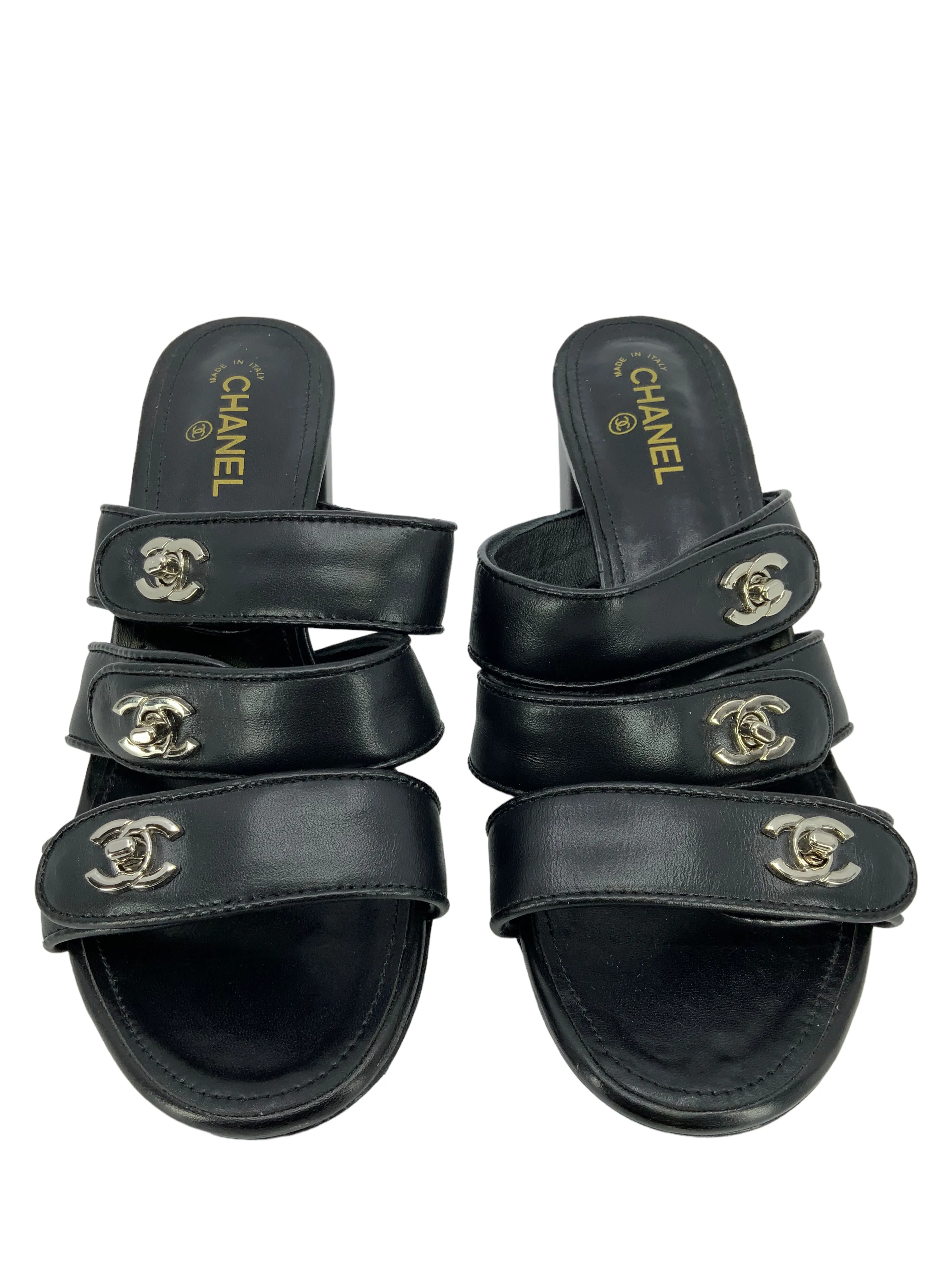 CHANEL CC Turnlock Leather Sandals Size 9