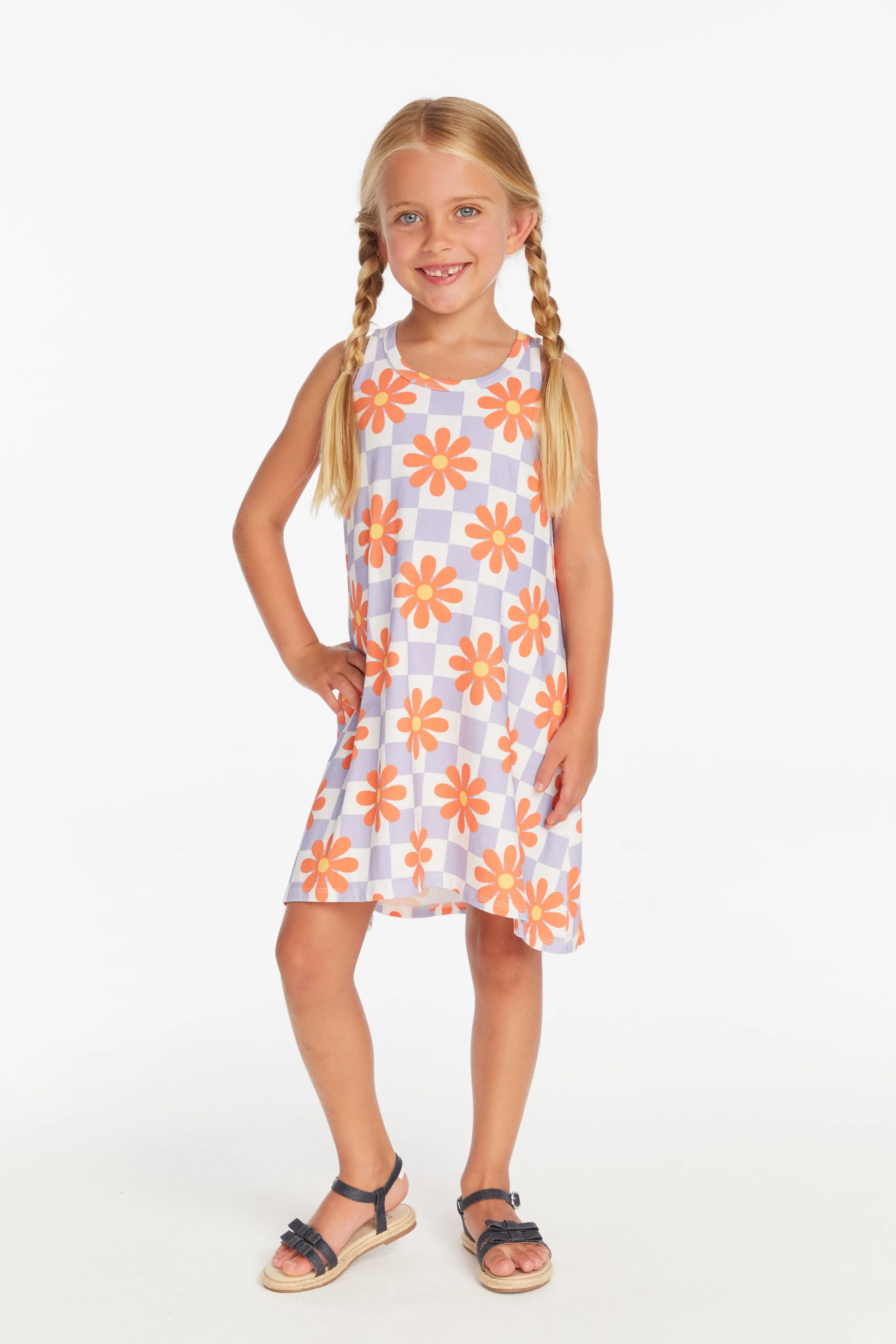 Chaser Checkered Floral Girls Tank Dress